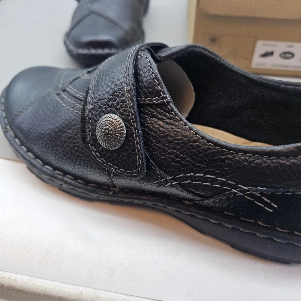 Earth Origins Evelyn Black Leather Suede Slip On Loafers Shoes 9W 7203308WWLEA